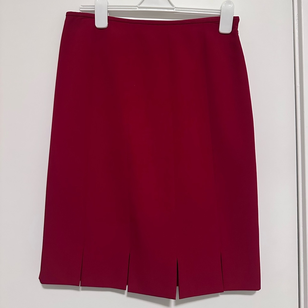 Red Pencil Skirt with Slotted Hem